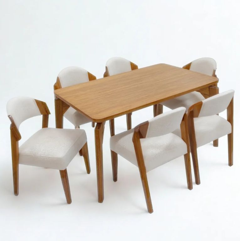 Juego De Comedor Vaneska 6 Sillas Crema Madera Tornillo