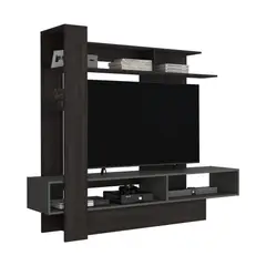 FMFURNITURE - Estante Tv 55 Con 4 Repisas Fm-004O Café Oscuro Y Plomo