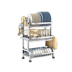 OEM - Escurridor organizador de Platos de Acero inoxidable con accesorios - 3 Niveles