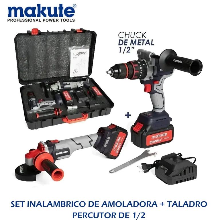 COMBO AMOLADORA INALAMBRICA DE 20V + TALADRO PERCUTOR INALAM
