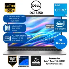 Dell - Laptop Dell Intel Core i5 (DC15250) RAM 8 GB SSD 512 GB 15.6" FHD Windows 11 PRO.