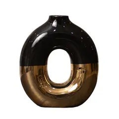 PANORAMA HOGAR - Florero Panadecor Redondo Cerámica NegroDorado188CM