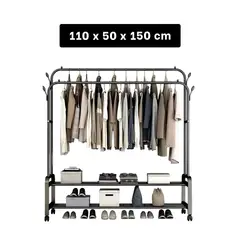 RYBIU IMPORT - Pack4 Soporte Doble con Ruedas y Perchero en Color Negro