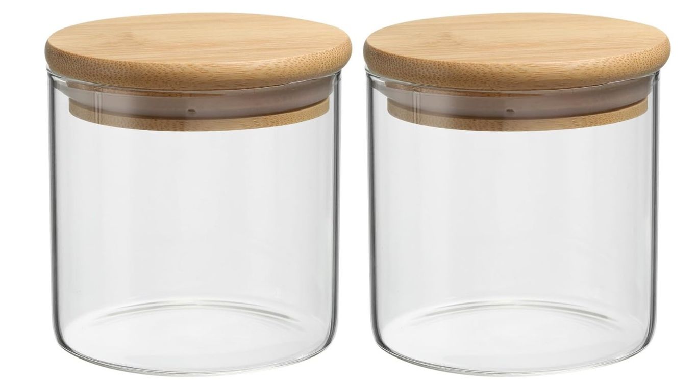 Pack x 2 Frasco de vidrio con Tapa de Bambu 8 *8.5 cm