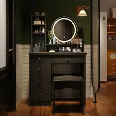 MUEBLES CRISOSTOMO - Tocador de Maquillaje Led Negro 80cm