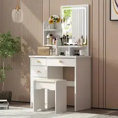 MUEBLES CRISOSTOMO - Tocador de Maquilaje con Luz Led Blanco 80cm