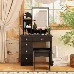 MUEBLES CRISOSTOMO - Tocador de Maquilaje con Luz Led Negro 80cm