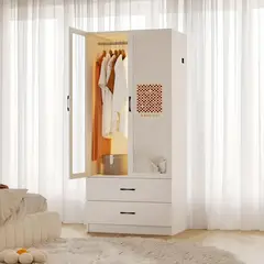 MUEBLES CRISOSTOMO - Ropero con Luces y Espejo Blanco 80cm