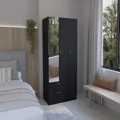 MUEBLES CRISOSTOMO - Ropero de Melamina con Espejo Negro 90cm