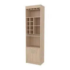FMFURNITURE - Bar Alto 8 Botelleros Repisa Extensible Fm-012A - Cafe Claro