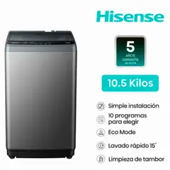 Hisense - Lavadora Hisense Carga Superior Automática 105kg WT1D1030UT