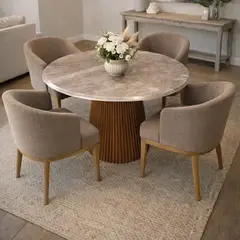 NOEL - Mesa de Comedor de Mármol Natural Travertino Redonda 90cm Deco