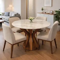 NOEL - Mesa de Comedor de Mármol Natural Calacatta Redonda 90cm Noel Deco