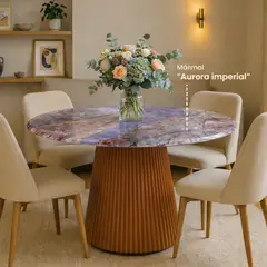 NOEL - Mesa de Comedor de Mármol Aurora Imperial Redonda 90cm Noel Deco
