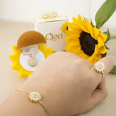 CLEO JOYAS & ACCESORIOS - Set Girasol Giratorio Amarillo 4 pzs con Estuche y Chocolates Ferrer