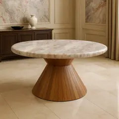 GENERICO - Mesa de Comedor de Mármol Calacatta Gold Redonda 100cm Noel Deco