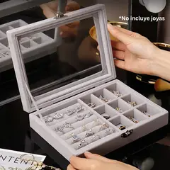 GENERICO - Joyero Organizador Con Tapa y Broche - Gris