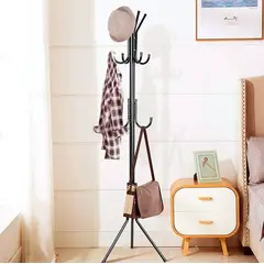 SM - PERCHERO DE PIE COLGADOR DE ROPA DE METAL CROMADO -12 GANCHOS NEGRO