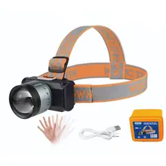 GENERICO - Linterna de Cabeza Recargable Bossney LED con Zoom y Sensor