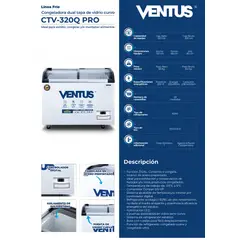 Ventus - Congeladora Dual Tapa de Vidrio Curvo, 320 L, CTV-320Q PRO - Ventus