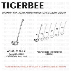 TIGERBEE - CUCHARÓN PARA SALSA DE ACERO INOX CON MANGO LARGO Y GANCHO DE 6oz
