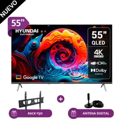 HYUNDAI - TELEVISOR SMART TV HYUNDAI QLED 55 HYLED5529QG - GOOGLE TV + Antena Digital + Rack Fijo