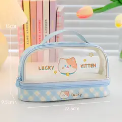 GENERICO - Cartuchera Neceser Doble Espaciosa Celeste