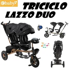 EBABY - Nuevo Triciclo Melllicero Lazzo Duo Ebaby EB302 -Negro