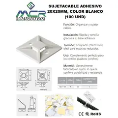 GENERICO - SUJETACABLE ADHESIVO 20X20MM BLANCO 100UND