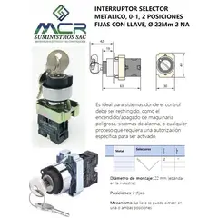 CHINT - INTERRUPTOR SELECTOR METALICO 2POSIC CON LLAVE 22Mm 2Na