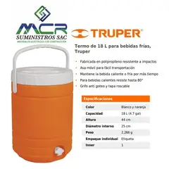 TRUPER - COOLER TERMO PARA BEBIDAS FRÍAS 18 LITROS