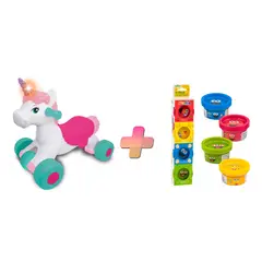 KIDDIELAND - CARRITO CORREPASILLO MONTABLE PARA NIÑOS UNICORNIO MÁGICO PASEO DE ENSUEÑO Y PLASTILINA DE REGALO