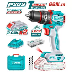 Total Tools - Taladro Atornillador Percutor BRUSHLEES 20V 66NM TOTAL TIDLI20668