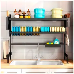 GENERICO - Rack escurridor de platos de 2 niveles negro