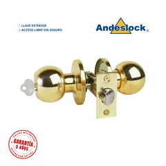 ANDESLOCK - Cerradura de pomo Bronce Pulido ingreso con llave - paso libre