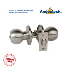 ANDESLOCK - Cerradura de pomo acero inox Seguro interior-Ranura de emergencia exterior
