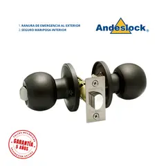 ANDESLOCK - Cerradura de pomo negro Seguro interior-Ranura de emergencia exterior