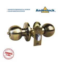 ANDESLOCK - Cerradura de pomo Bronce Envejecido Seguro interior-Ranura de emergencia exterior