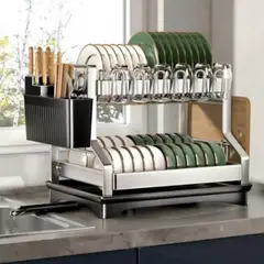 GENERICO - Escurridor de platos de 2 niveles acero inoxidable