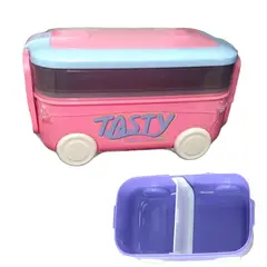 GENERICO - Taper fiambrero 2 divisiones con tapa modelo carrito Rosa