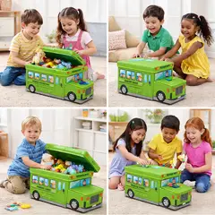 GENERICO - Caja Puff Organizador con Tapa de Juguetes para Niños /  Verde
