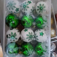 GENERICO - ESFERAS NAVIDEÑAS VERDE Y BLANCO 12 UNIDADES 6 CM