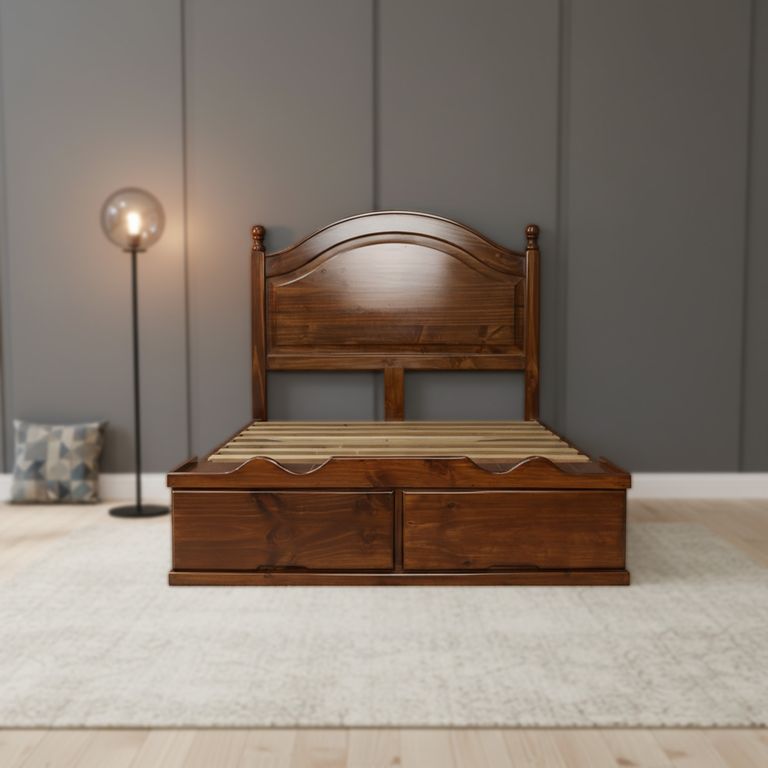 Cama con Sabanera Torneada Patas 3x3 - acabado miel -2plz