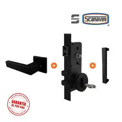 SCANAVINI - Cerradura de embutir principal JQ negro manilla DERECHA y tirador exterior rectangular