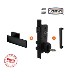 SCANAVINI - Cerradura de embutir principal SQ negro manilla DERECHA y tirador exterior rectangular