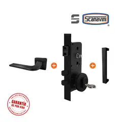 SCANAVINI - Cerradura de embutir principal BY5 negro manilla IZQUIERDA y tirador exterior rectangular