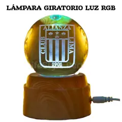 GENERICO - Lampara Esfera Cristal Alianza Lima Giratorio + Led RGB - 8 cm