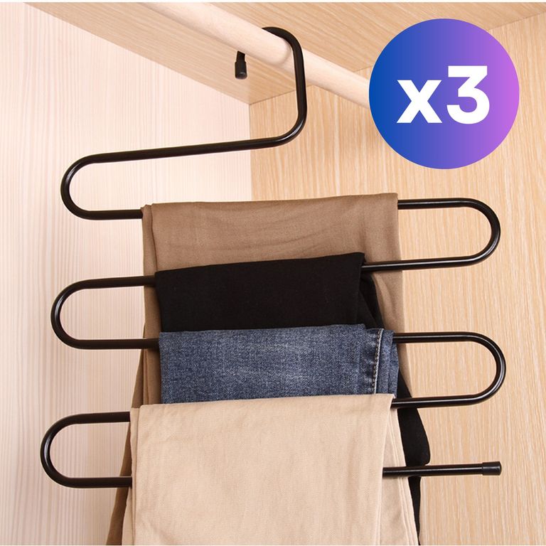 Pack x 3 Colgador De Pantalones En S De Acero Inoxidable - Marrón