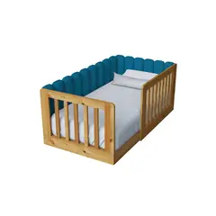 MUEBLES MACRUMO - Cama tapizada Kelar Azul 15plz