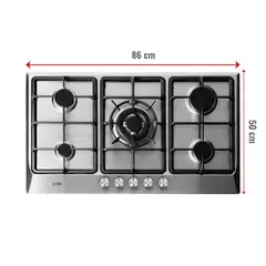 SOLE - Encimera Acero Inoxidable 86 Cm 5 Hornillas